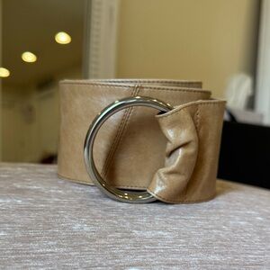 HOBO Tan Leather Belt with Silver Ring Buckle